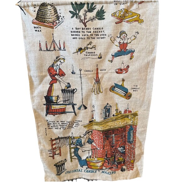 Vintage Wert Linen Tea Towel Bible Verse Colonial Candle Making Dish Bee Hive - Picture 7 of 10